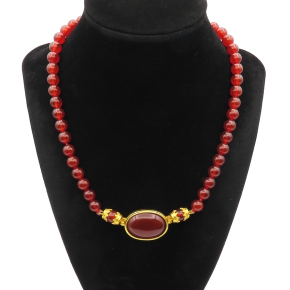 MMA Metropolitan Museum Of Art Carnelian Cab Bead Necklace Egyptian Style 18” - Picture 6 of 8